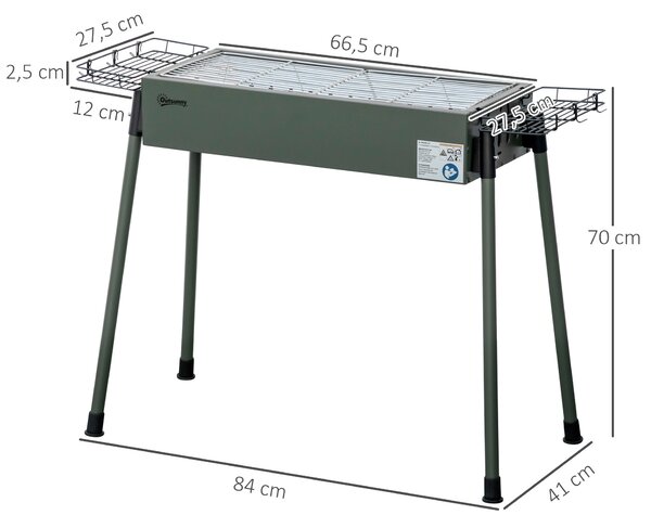 Outsunny Surový Gril z Nerezové Oceli BBQ Kouřák s Grilovací Mřížkou, Zahradní Gril pro BBQ Kempování, Terasu, Zahradu 94 x 39 x 70 cm | Aosom