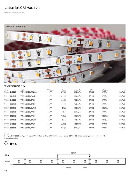 LED pásek 12V CRI80 IP20 2700K (5m) 5W