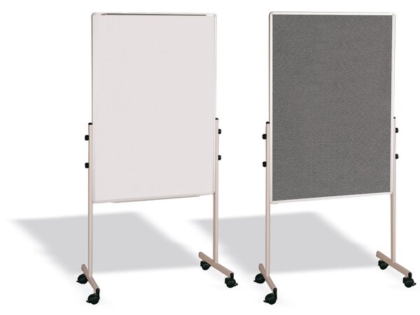 Mobilní kombinovaná tabule, bílá magnetická/šedá textilní, 700x1200 mm