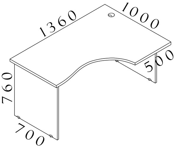 Kancelářský rohový pravý stůl Komfort, dřevěná podnož, 136x70/100x76 cm (BKA18 07 - Kancelářský rohový pravý stůl Komfort, dřevěná podnož, 136x70/100x76 cm)