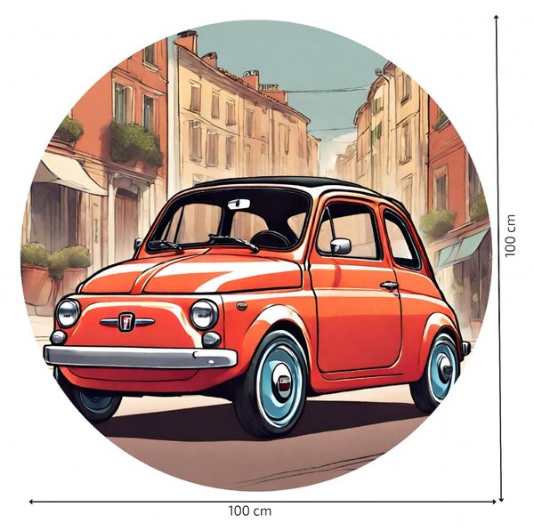 PIPPER. Kruhová samolepka na zeď "Fiat 500" Velikost: 100cm