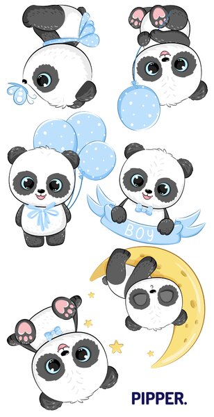 PIPPER. Samolepka na zeď "Panda - kluk" Materiál: Bílý vinyl