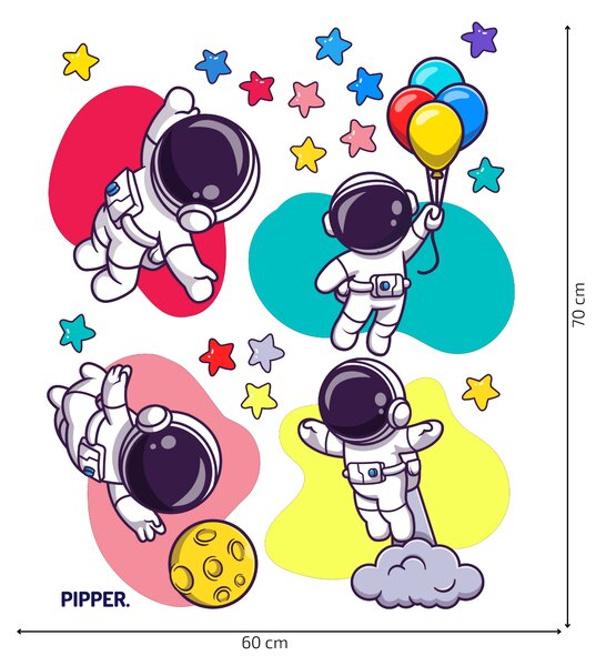PIPPER. Textilní nálepka na zeď "Barevní astronauti"