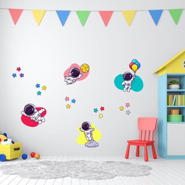 PIPPER. Textilní nálepka na zeď "Barevní astronauti"