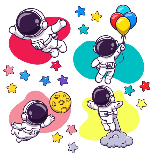 PIPPER. Textilní nálepka na zeď "Barevní astronauti"