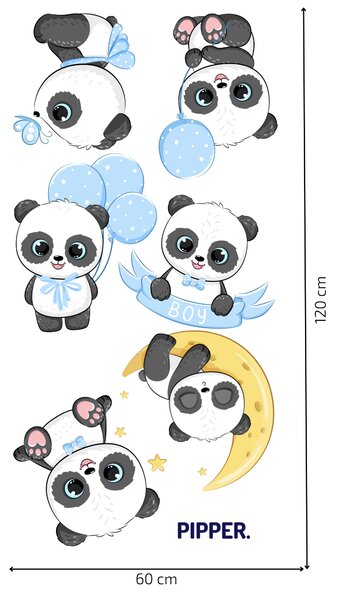 PIPPER. Samolepka na zeď "Panda - kluk" Materiál: Bílý vinyl