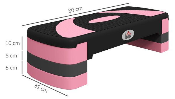 HOMCOM Výškově nastavitelný fitness stepper se 3 úrovněmi (10/15/20 cm) protiskluzový schodící stolek, nosnost až 150 kg pro domácí posilovnu - Růžový