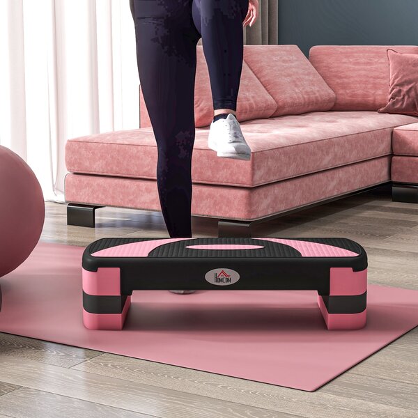 HOMCOM Výškově nastavitelný fitness stepper se 3 úrovněmi (10/15/20 cm) protiskluzový schodící stolek, nosnost až 150 kg pro domácí posilovnu - Růžový