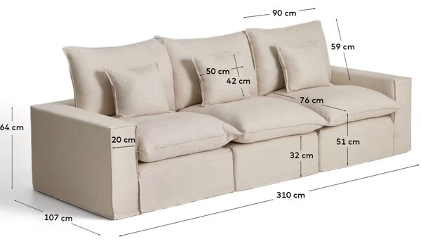 Kave Home Béžová pohovka Anarela 310 cm s odnímatelným potahem