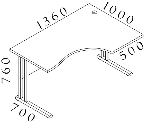 Kancelářský stůl rohový pravý Komfort, kovová podnož, 140x70/100x76 cm - BPR18 07 (BPR18 07 - Kancelářský stůl rohový pravý Komfort, kovová podnož, 140x70/100x76 cm)