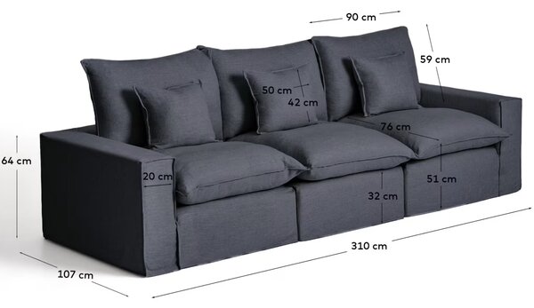 Kave Home Tmavě šedá pohovka Anarela 310 cm s odnímatelným potahem