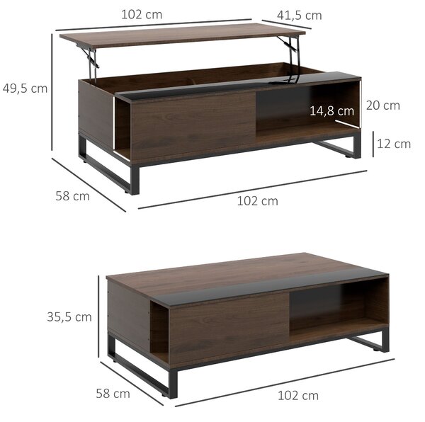 HOMCOM Konferenční stolek, Postranní stolek s Nastavitelnou Deskou, Stůl se Úložným Prostorem, Konferenční stolek v Moderním Designu, do Obývacího Pok