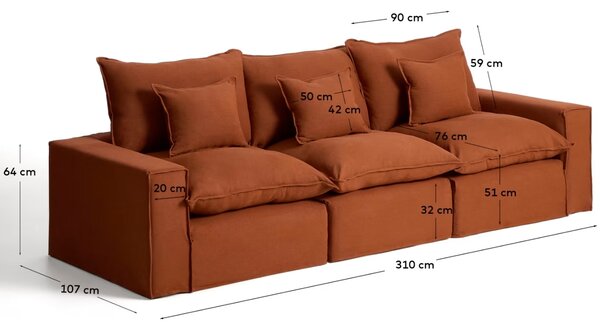 Kave Home Terakotová pohovka Anarela 310 cm s odnímatelným potahem