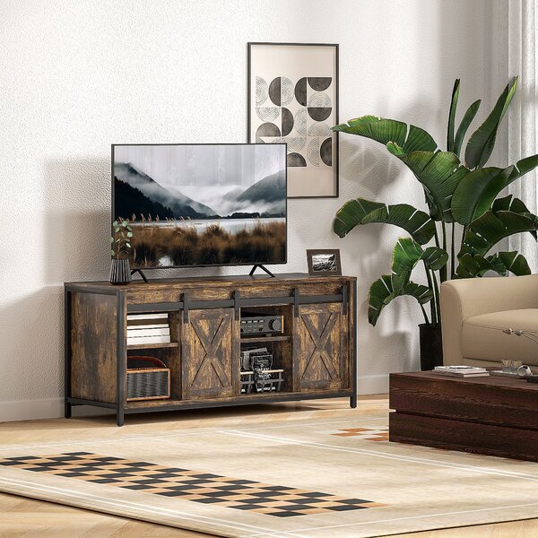 HOMCOM TV Skříňka 120 cm dlouhá s 2 posuvnými dveřmi, TV Lowboard s integrovaným vedením kabelů pro TV až 60 palců, police do obývacího pokoje, Hnědá