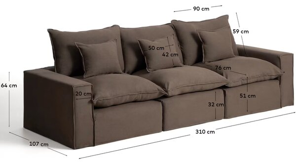 Kave Home Hnědá pohovka Anarela 310 cm s odnímatelným potahem