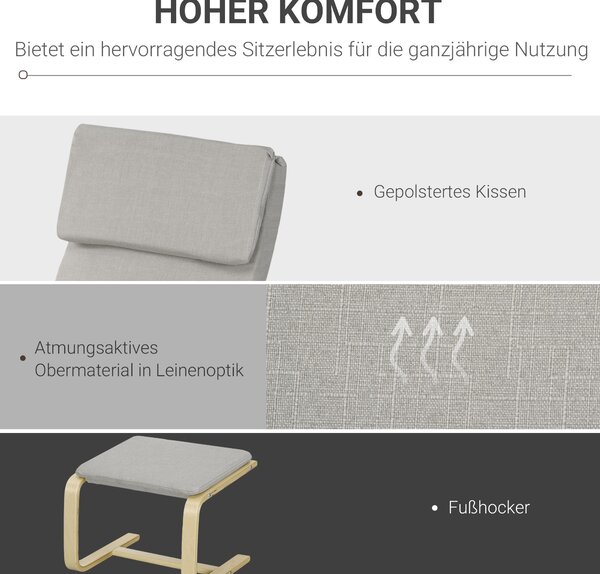 HOMCOM Relaxační křeslo s podnožkou, křeslo k odpočinku, čtecí křeslo, relaxační křeslo s opěrkami, houpací křeslo, polohovací křeslo s potahem z lnu