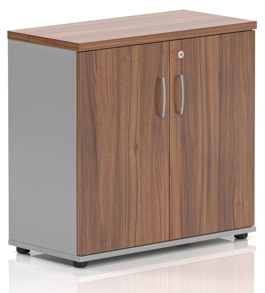 NABYTEK-DESIGNOVY.CZ - Kancelářský regál KOMFORT, 80×38,5×76 cm, dveře 2/2, ořech/šedá – SB282 19