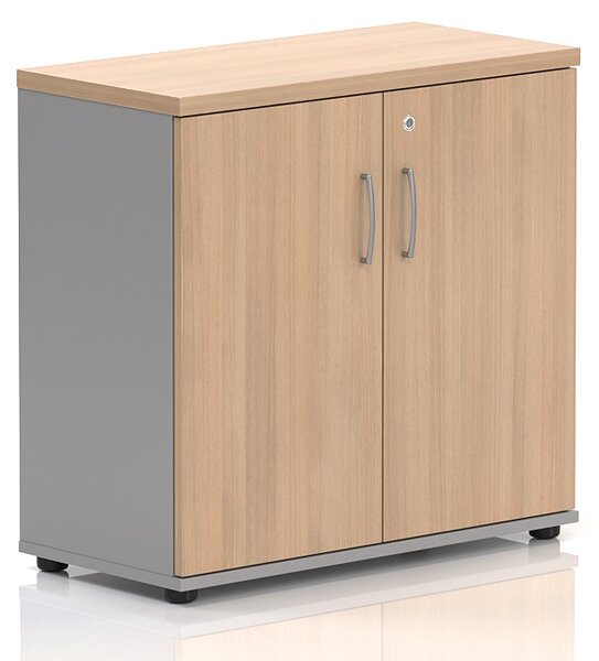 NABYTEK-DESIGNOVY.CZ - Kancelářský regál KOMFORT, 80×38,5×76 cm, dveře 2/2, ořech/šedá – SB282 19