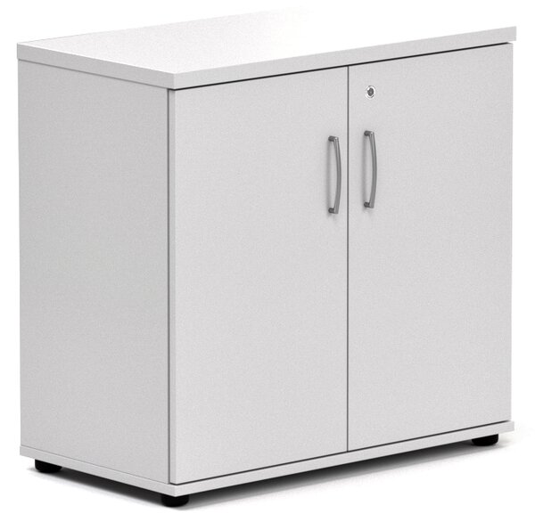 NABYTEK-DESIGNOVY.CZ - Kancelářský regál KOMFORT, 80×38,5×76 cm, dveře 2/2, ořech/šedá – SB282 19