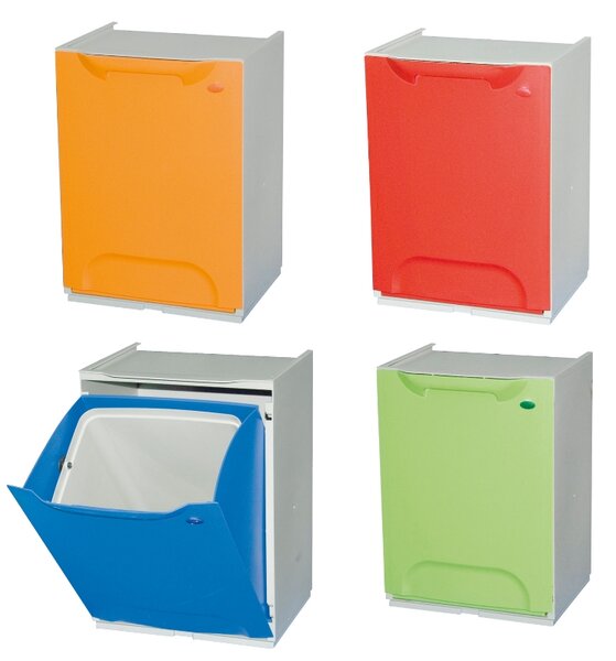 Sada 4 barevných plastových košů na tříděný odpad, 20 L, 340 x 290 x 470 mm