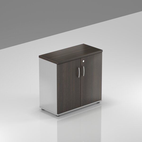 NABYTEK-DESIGNOVY.CZ - Kancelářský regál KOMFORT, 80×38,5×76 cm, dveře 2/2, kaštan/šedá – SB282 07