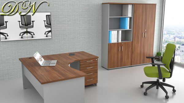 NABYTEK-DESIGNOVY.CZ - Kompletní rohová kancelář pro 1 pracovníka KOMFORT, ořech/šedá – ZE 1.12 19