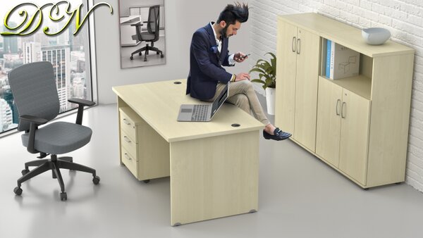 NABYTEK-DESIGNOVY.CZ - Kompletní kancelář pro 1 pracovníka KOMFORT – stůl, kontejner a skříně, javor – ZE 1.6 12