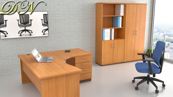NABYTEK-DESIGNOVY.CZ - Kompletní rohová kancelář pro 1 pracovníka KOMFORT, buk – ZE 1.12 11