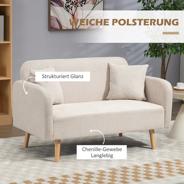 HOMCOM Dvoumístná Pohovka, Sedačka s 2 Polštáři, Polstrovaný Loveseat, Čalouněná Pohovka s Sametovým Povrchem, S Rukojeťmi, Loveseat do Obývacího Poko