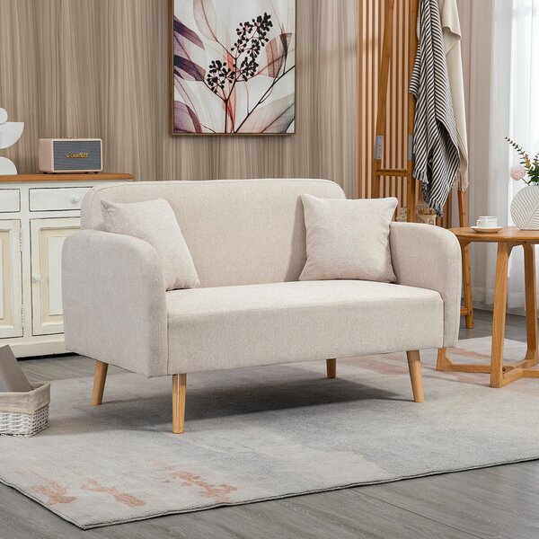 HOMCOM Dvoumístná Pohovka, Sedačka s 2 Polštáři, Polstrovaný Loveseat, Čalouněná Pohovka s Sametovým Povrchem, S Rukojeťmi, Loveseat do Obývacího Poko