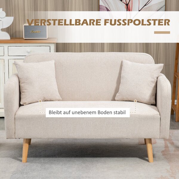 HOMCOM Dvoumístná Pohovka, Sedačka s 2 Polštáři, Polstrovaný Loveseat, Čalouněná Pohovka s Sametovým Povrchem, S Rukojeťmi, Loveseat do Obývacího Poko