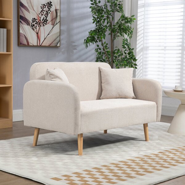 HOMCOM Dvoumístná Pohovka, Sedačka s 2 Polštáři, Polstrovaný Loveseat, Čalouněná Pohovka s Sametovým Povrchem, S Rukojeťmi, Loveseat do Obývacího Poko