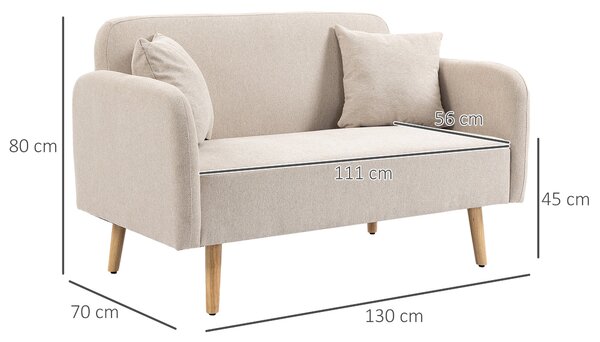 HOMCOM Dvoumístná Pohovka, Sedačka s 2 Polštáři, Polstrovaný Loveseat, Čalouněná Pohovka s Sametovým Povrchem, S Rukojeťmi, Loveseat do Obývacího Poko