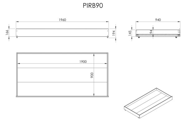 Šedá borovicová zásuvka k posteli Vipack Pino 195 x 90 cm