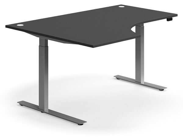 AJ Produkty Výškově nastavitelný stůl FLEXUS, rohový, 1600x1200 mm, stříbrná podnož, šedá