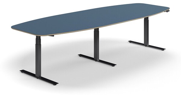 AJ Produkty Jednací stůl AUDREY, výškově nastavitelný, 3200x1200 mm, černá podnož, šedomodrá deska