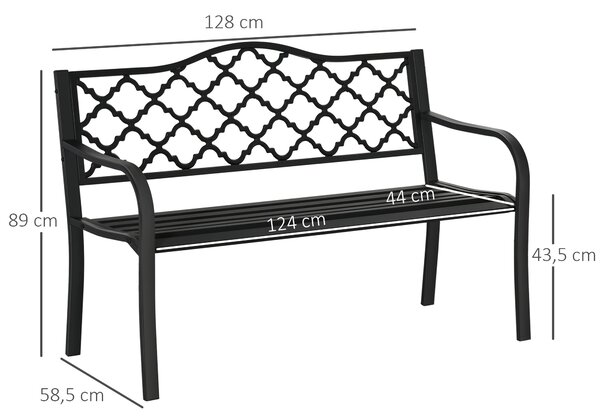 Outsunny Zahradní Lavice pro Dvě Osoby - Kovová Lavice do 240 kg, Lavice s Opěrkou a Rukama, Zahradní Nábytek z Litiny Černá 128 x 58,5 x 89 cm | Aoso
