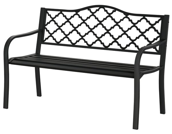 Outsunny Zahradní Lavice pro Dvě Osoby - Kovová Lavice do 240 kg, Lavice s Opěrkou a Rukama, Zahradní Nábytek z Litiny Černá 128 x 58,5 x 89 cm | Aoso