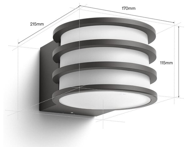 Philips Hue Lucca venkovní nástěnné LED svítidlo A60 WCA antracit 1000-20000K RGB