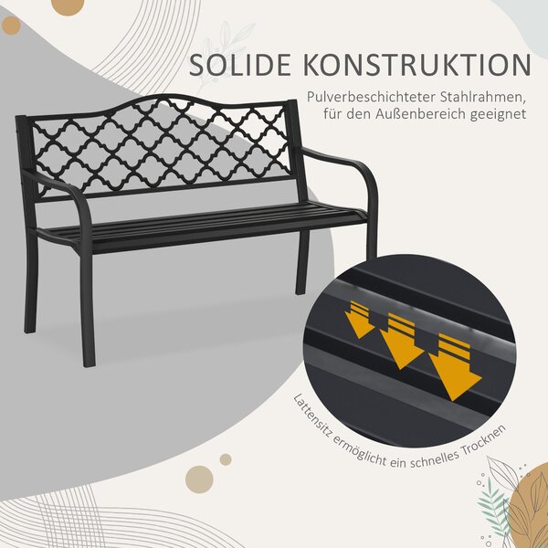Outsunny Zahradní Lavice pro Dvě Osoby - Kovová Lavice do 240 kg, Lavice s Opěrkou a Rukama, Zahradní Nábytek z Litiny Černá 128 x 58,5 x 89 cm | Aoso