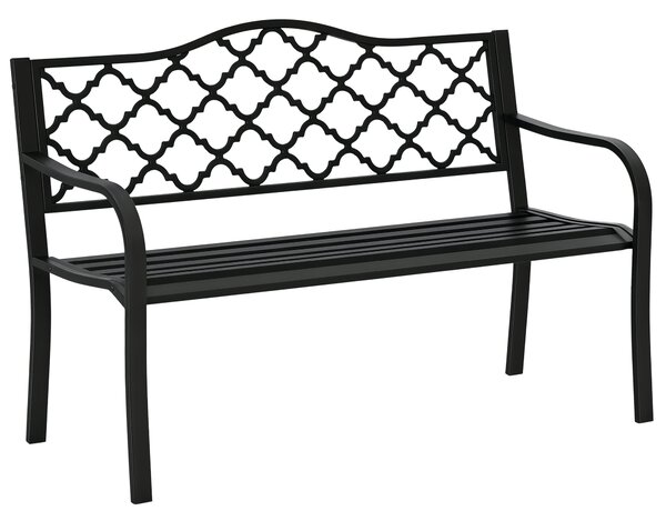 Outsunny Zahradní Lavice pro Dvě Osoby - Kovová Lavice do 240 kg, Lavice s Opěrkou a Rukama, Zahradní Nábytek z Litiny Černá 128 x 58,5 x 89 cm | Aoso