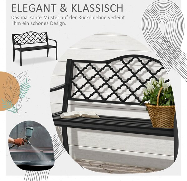 Outsunny Zahradní Lavice pro Dvě Osoby - Kovová Lavice do 240 kg, Lavice s Opěrkou a Rukama, Zahradní Nábytek z Litiny Černá 128 x 58,5 x 89 cm | Aoso