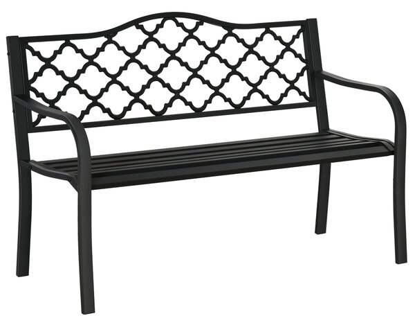 Outsunny Zahradní Lavice pro Dvě Osoby - Kovová Lavice do 240 kg, Lavice s Opěrkou a Rukama, Zahradní Nábytek z Litiny Černá 128 x 58,5 x 89 cm | Aoso