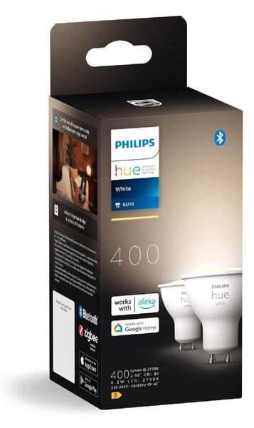 Philips Hue sada 2x LED žárovka White GU10 4,2W 400lm 2700K CRI80 IP20