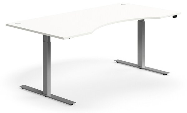 AJ Produkty Výškově nastavitelný stůl FLEXUS, vykrojený, 2000x1000 mm, stříbrná podnož, bílá