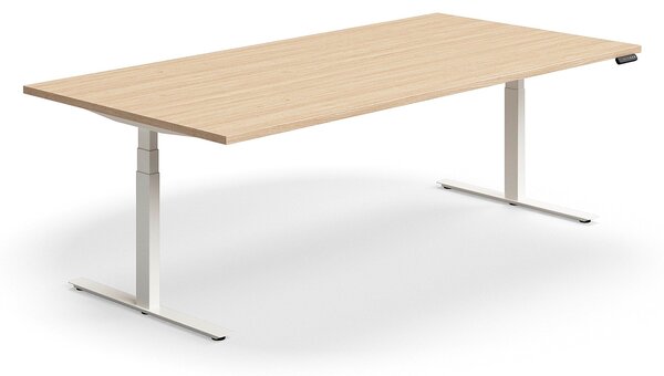 AJ Produkty Jednací stůl QBUS, výškově nastavitelný, obdélníkový, 2400x1200 mm, bílá podnož, dub