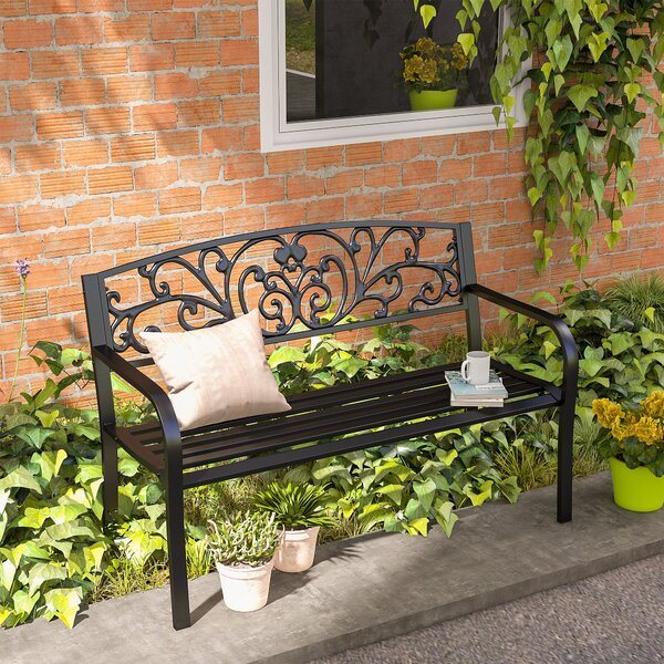 Zahradní lavice Outsunny, parková lavice s opěrkou, loketní opěrkou, voděodolná lavice, 2-místná balkónová lavice, nosnost až 250 kg pro balkón a tera