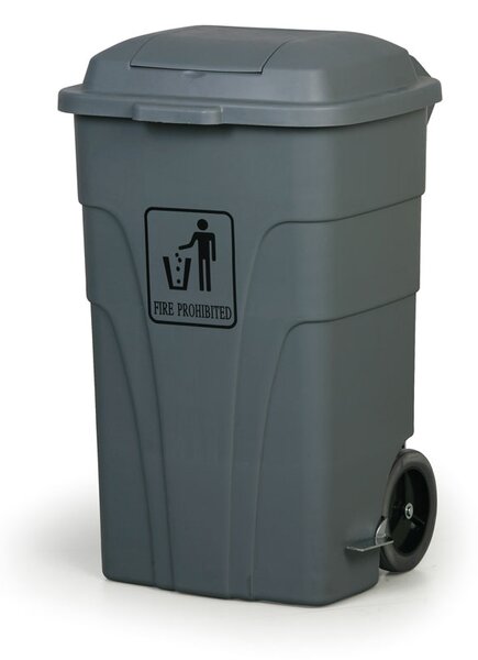 Plastový odpadkový koš na kolečkách, 120 l, šedý