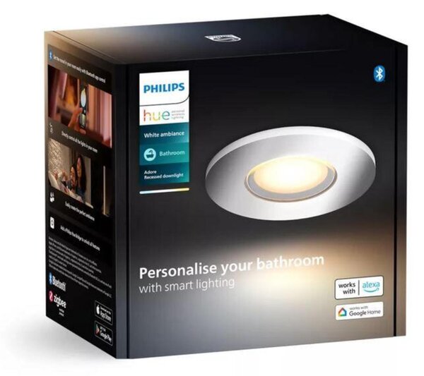 Philips Hue WA Adore koupelnové zápustné svítidlo 1x GU10 LED 4,2W 400lm 2200-6500K 9cm kulaté IP44, chrom