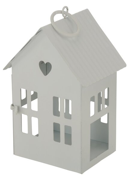 Lucerna kovová Domek 13 cm bílá